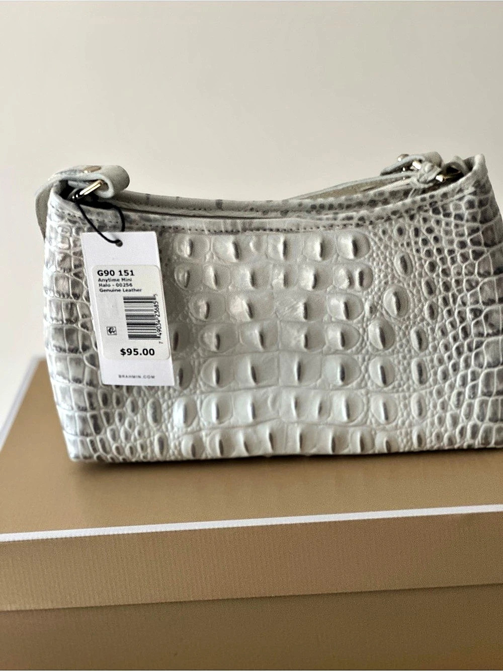 Brahmin Anytime Mini Crocodile-Embossed Crossbody in White